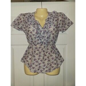 Tulle Floral Blouse Ruffle Girly Size Xtra Small XS Peasant Top